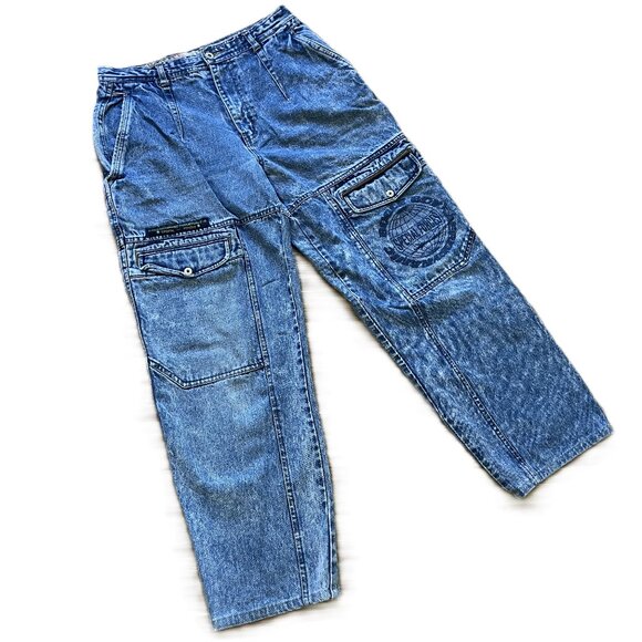 Bugle Boy Special Forces Cargo Jeans Light Wash Denim Vintage 90s 32" Waist - Picture 1 of 9